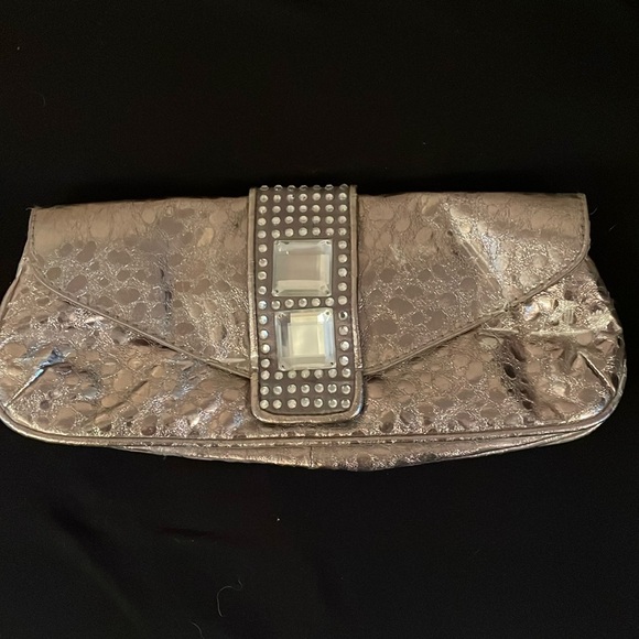 Snap clutch with rhinestones, metallic rose gold - Picture 1 of 5